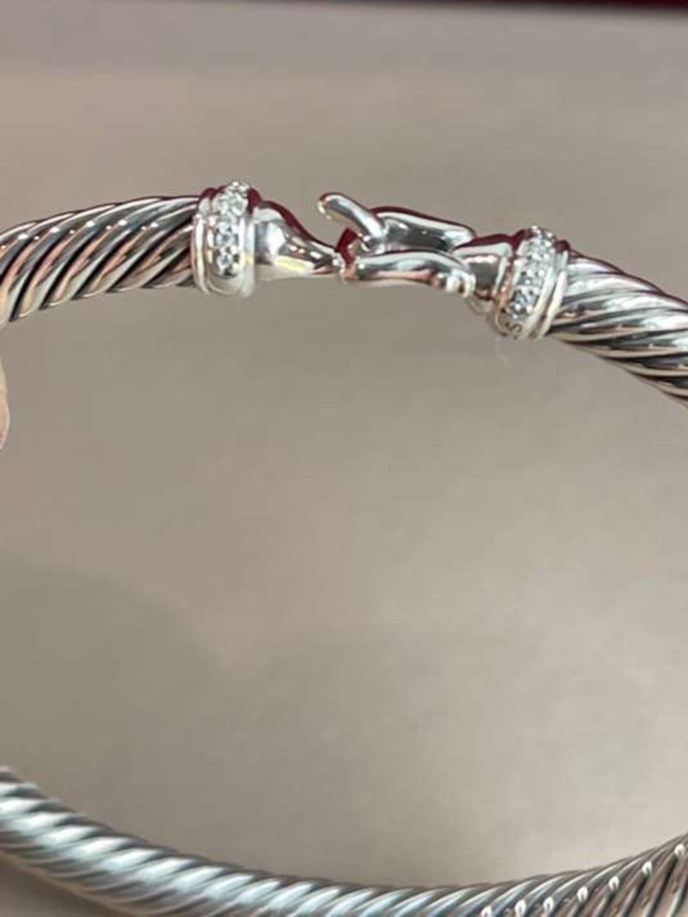 David Yurman 925 Sterling Silver 5mm diamond buckle Cable Bangle Bracelet small - Picture 8 of 10